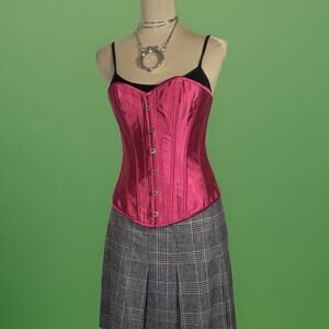 Bonitaz Hot Pink Satin Lace Up Boned Vintage Y2K Corset | Rave Wear| Punk Girl